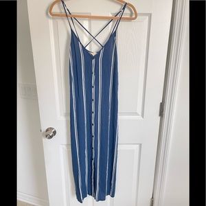 Blue and white spaghetti dress